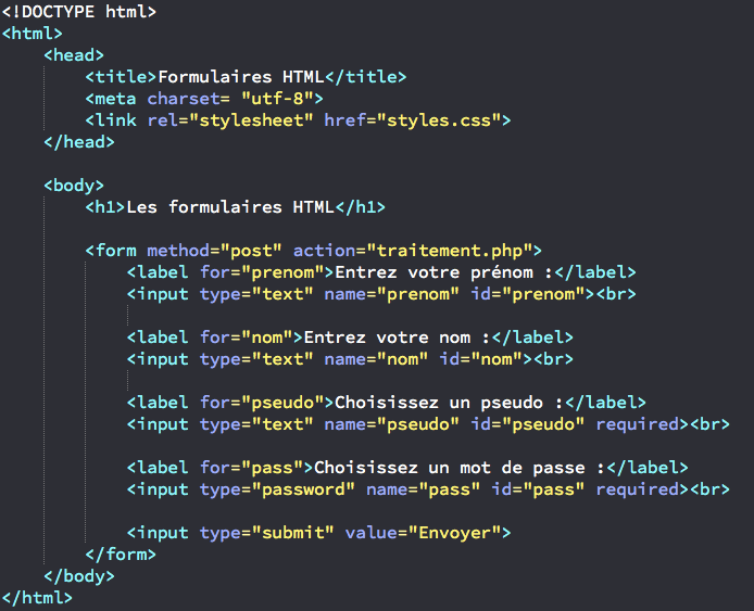 Les attributs HTML des formulaires