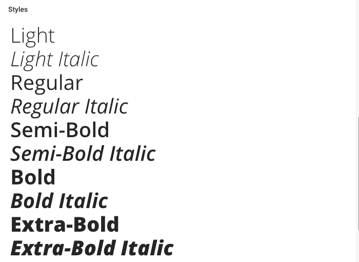 Aperçu poids police Google Font