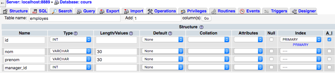 Création d'une table MySQL avec phpMyAdmin et insertion de données dedans