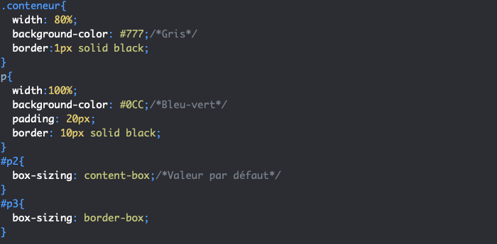 Utilisation de box-sizing en CSS pour déterminer la boite de référence