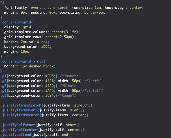 On utilise la propriété CSS align-self pour aligner les éléments d'une grille un à un dans l'axe de bloc