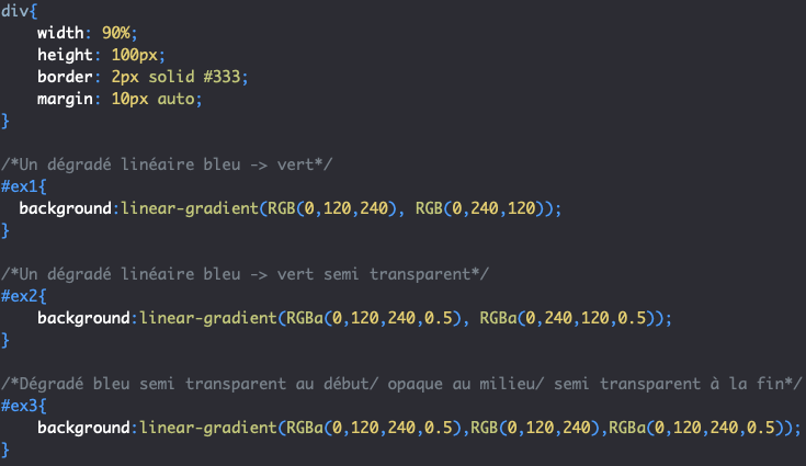 Création de dégradé linéaire semi transparent en CSS avec linear-gradient