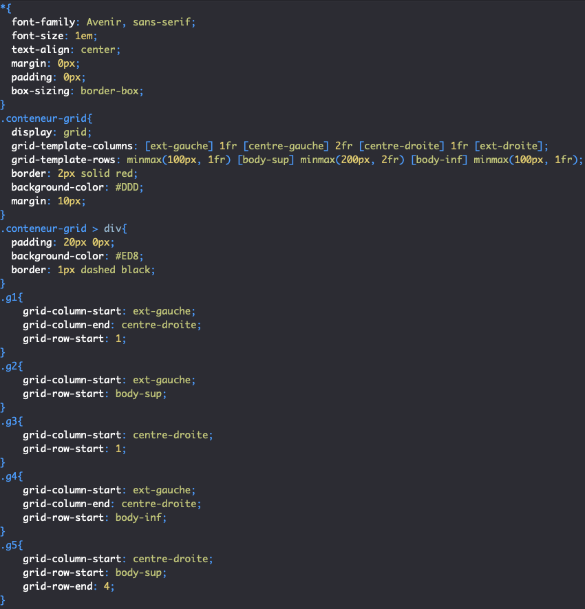 Utilisation de grid-template-columns et grid-template-rows pour nommer les lignes d'une grille CSS pour placer les éléments