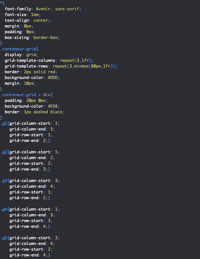 Utilisation des propriétés CSS grid-column-start grid-row-start grid-column-end et grid-row-end
