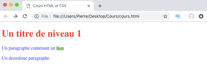 Résultat utilisation sélecteurs élément CSS