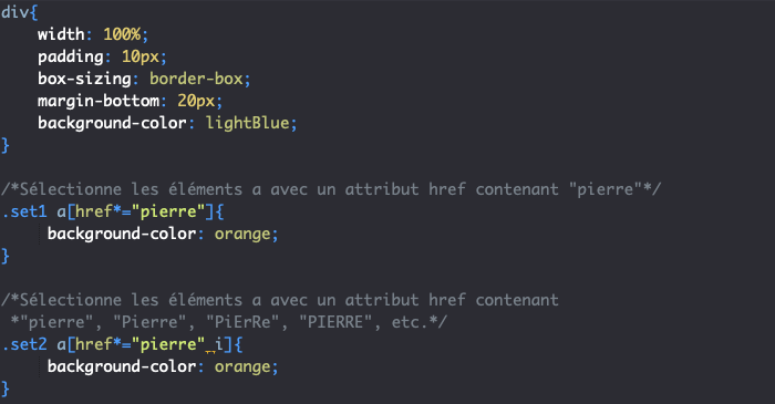 On ajoute une option i en CSS pour rendre les sélecteurs d'attribut insensibles à la casse