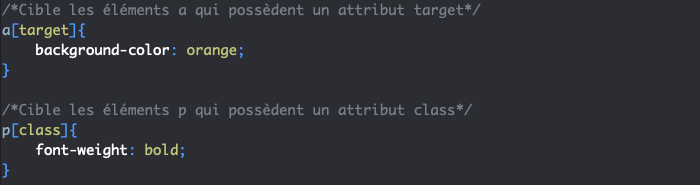 Exemple d'utilisation de sélecteurs CSS d'attributs