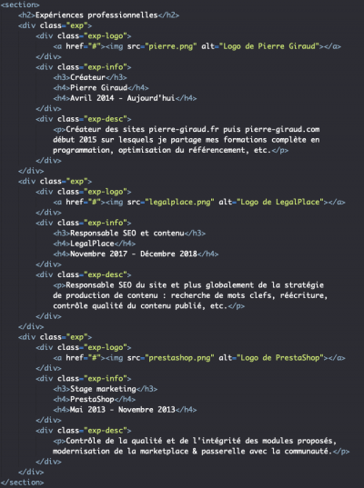 Création d'un site CV monopage responsive en HTML et CSS - Pierre Giraud