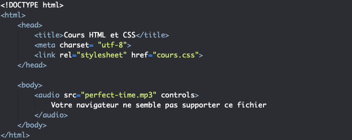 Utilisation d'un élément HTML audio pour insérer de la musique dans nos pages