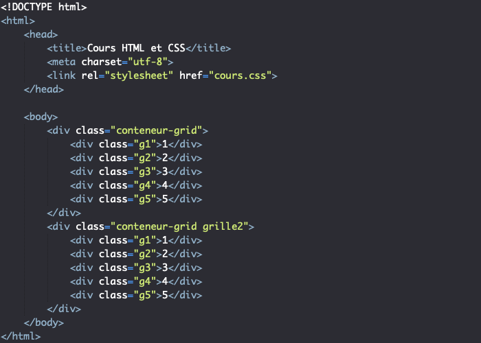 Support HTML pour exemple d'utilisation des propriétés row-gap et column-gap