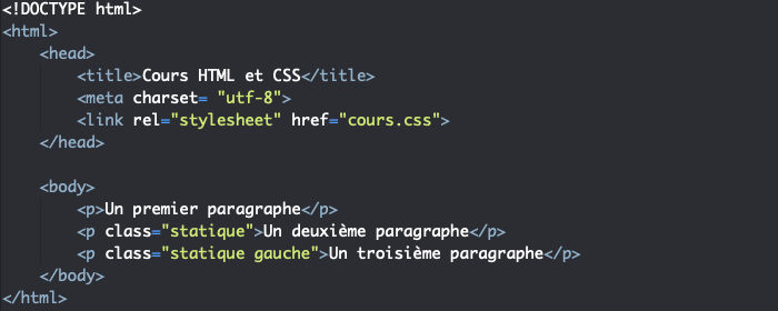 Support HTML pour utilisation de position static en CSS