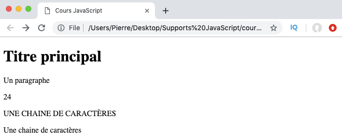 On peut utiliser les propriétés et méthodes du constructeur depuis notre objet JavaScript string