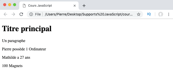 On affiche les valeurs de notre tableau JavaScript une à une