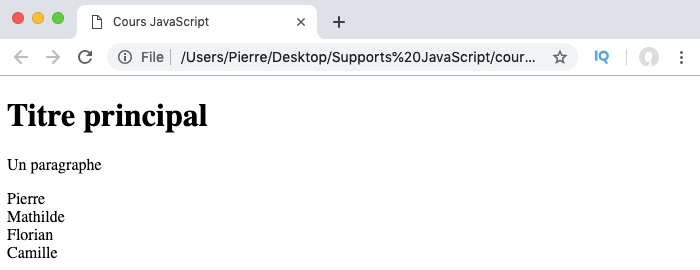 On affiche toutes les valeurs du tableau JavaScript avec for of