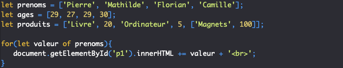 On peut utiliser une boucle for of pour récupérer toutes les valeurs d'un tableau d'un coup en JavaScript