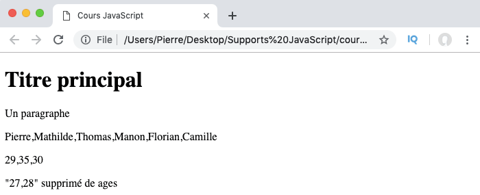 Exemple d'utilisation de la méthode splice de l'objet JavaScript Array