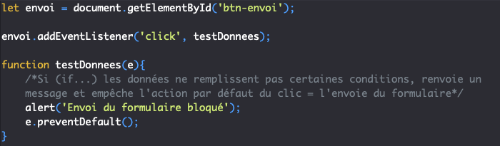 Présentation de la méthode JavaScript preventDefault qui annule le comportement par défaut d'un évènement