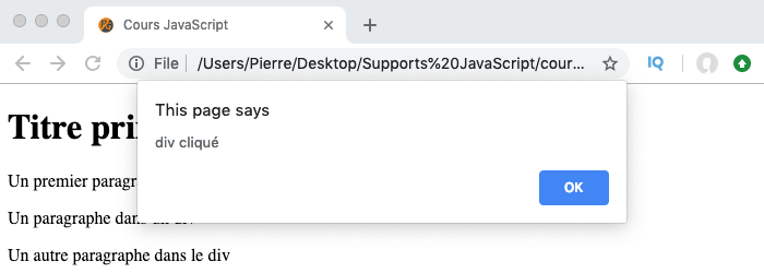 Autre exemple illustrant le phénomène de bouillonnement des évènements en JavaScript