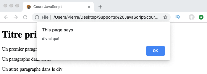 Exemple illustrant le sens de propagation des évènements en JavaScript et la phase de capture