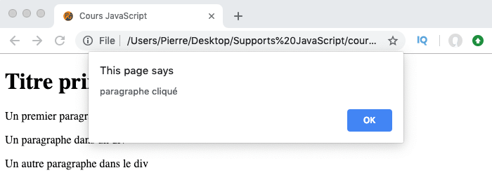 Autre exemple illustrant le phénomène de capture des évènements en JavaScript