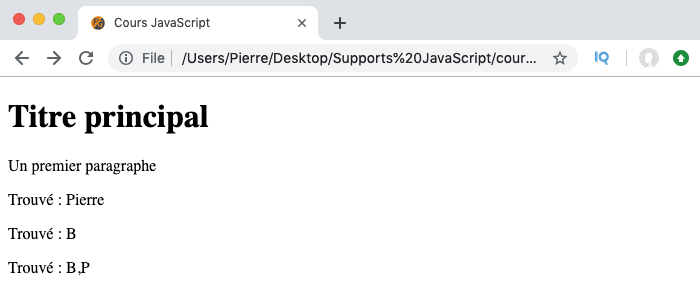 Exemple d'utilisation de la méthode match avec les expressions régulières en JavaScript