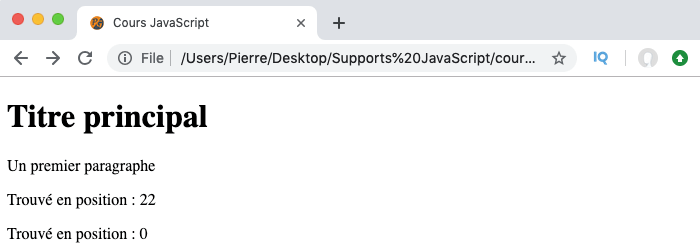 Exemple d'utilisation de la méthode search avec les expressions régulières en JavaScript