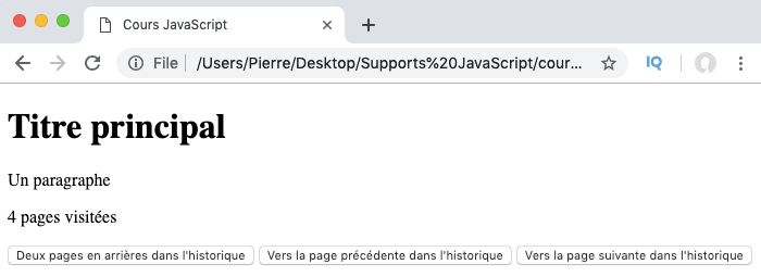 Exemple d'utilisation des méthode go back et forward de l'objet History en JavaScript