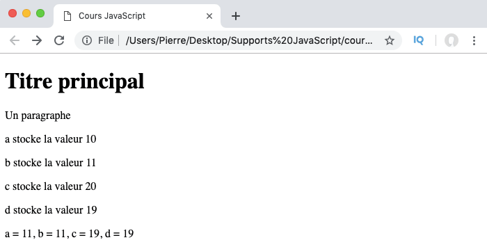 Exemple d'utilisation des opérateurs d'incrémentation et de décrémentation en JavaScript