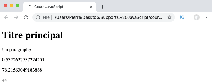Exemple d'utilisation de la méthode random de l'objet JavaScript Math