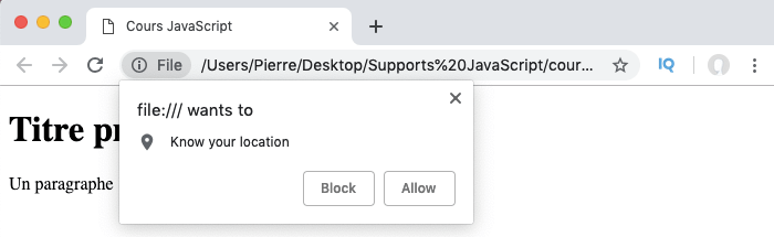 On demande l'accès à la géolocalisation pour l'utilisateur en JavaScript