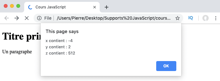 Exemple d'illustration des priorités de calcul entre les opérateurs arithmétiques JavaScript