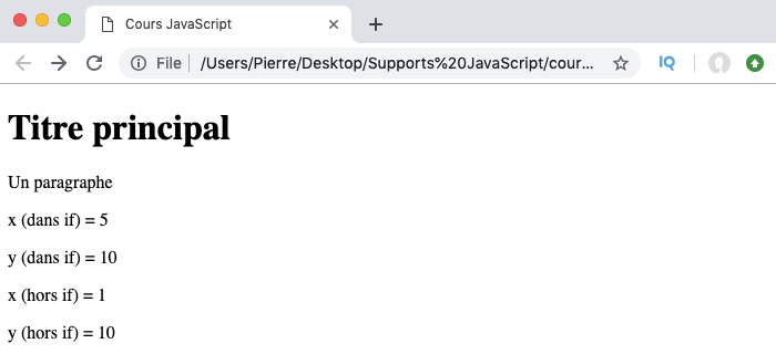 Exemple illustration différence de portée variables let var JavaScript