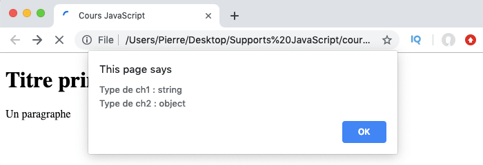 On définit une chaine de caractères en JavaScript en utilisant une valeur primitive ou le constructeur objet new string