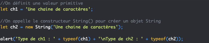 Valeurs primitives de type string et objet constructeur String en JavaScript