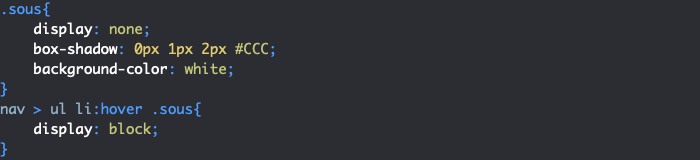 Définition ffichage display sous menu menu déroulant HTML et CSS