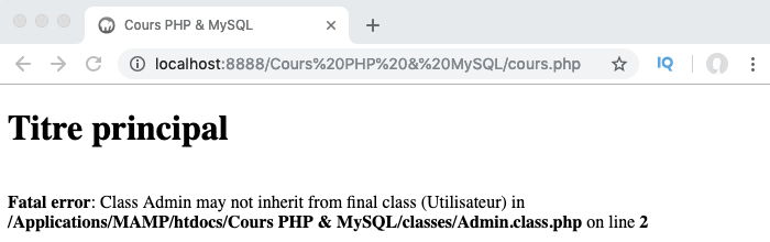 En déclarant une classe comme finale avec final en PHP, on empêche la surcharge