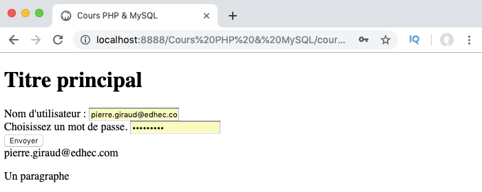 On passe les données du formulaire au constructeur de classe pour créer un objet en PHP