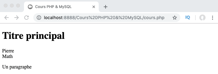 Exemple d'utilisation des propriétés et méthodes définies dans une classe depuis un objet en PHP