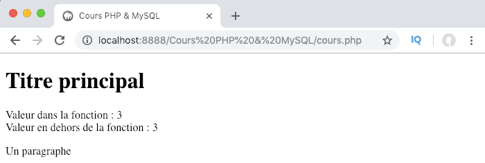 Les arguments ont bien été passés par référence à notre fonction PHP
