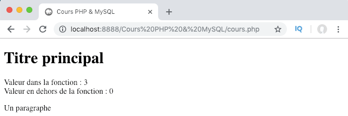 On passe des arguments à notre fonction PHP personnalisée par valeur