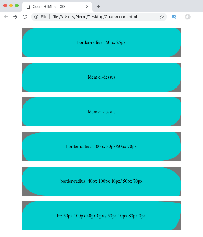Résultat exemple de bordures arrondies différentes
