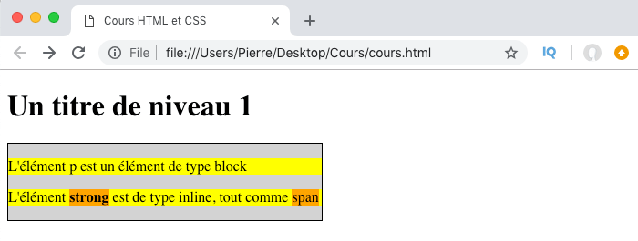 Affichage d'éléments de type block