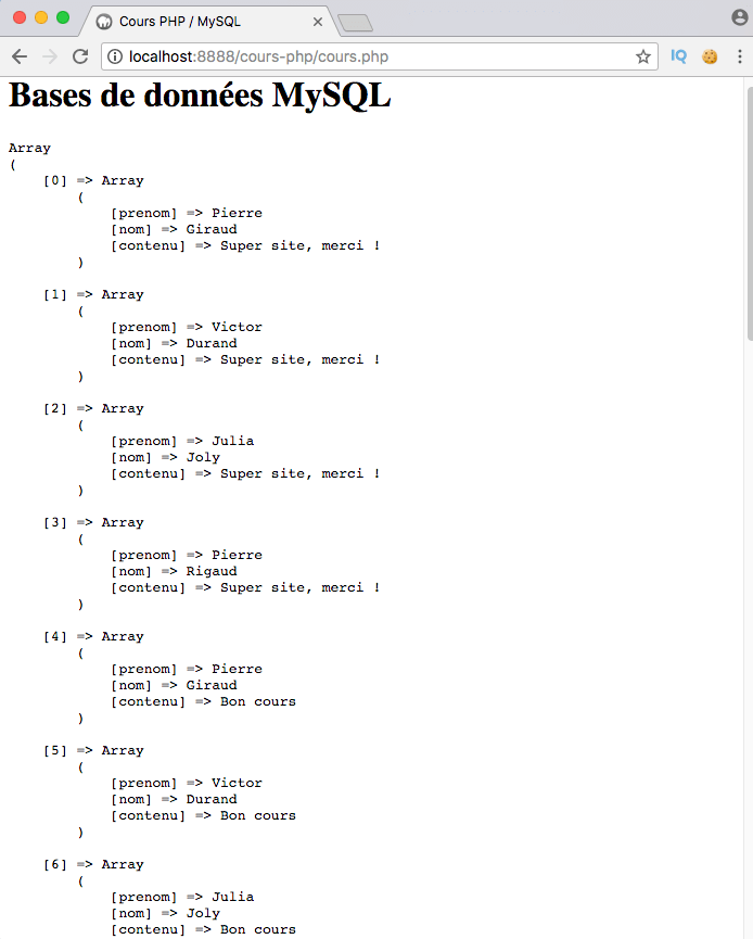 Exemple de création d'un cross join SQL avec PDO PHP