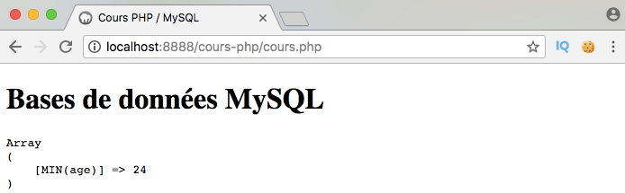 Présentation et exemple d'utilisation de la fonction SQL min avec PDO PHP