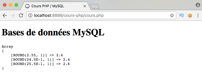Présentation et exemple d'utilisation de la fonction SQL round avec PDO PHP