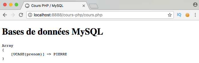 Présentation et exemple d'utilisation de la fonction SQL ucase avec PDO PHP