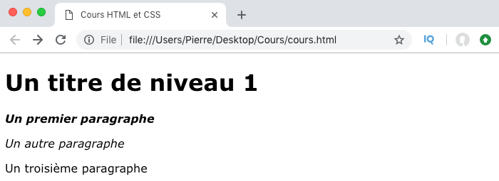Résultat exemple d'utilisation de font-style CSS