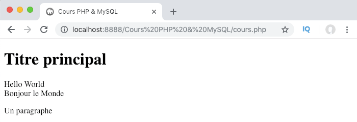 Notre fichier PHP est bien exécuté avec MAMP ou WAMP 