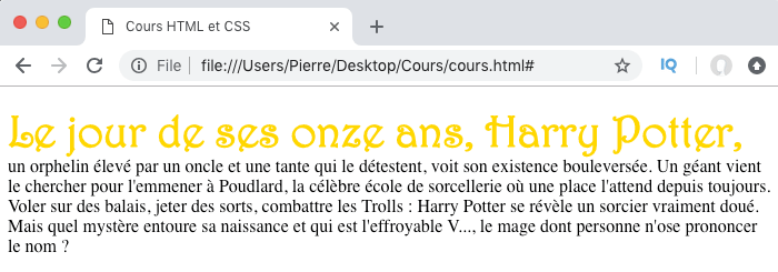 On cible la première ligne de contenu d'un élément avec le pseudo élément CSS first-line
