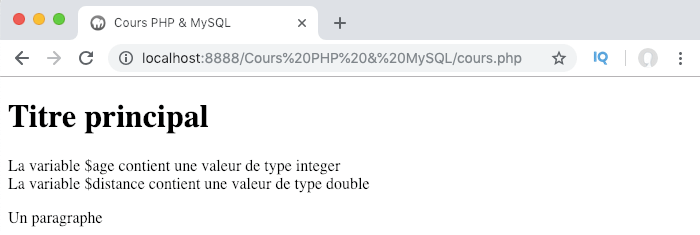 Une variable peut stocker des données de type integer ou nombre entier en PHP